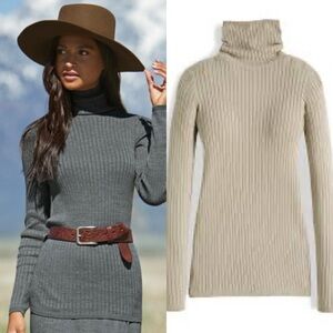 NWT Peruvian Connection Taupe Beige Fine Knit Ribbed Lightweight Turtleneck XL
